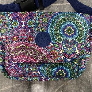 Beautiful Kipling Blue and Purple Patterned Fanny Pack/ Crossbody Bag